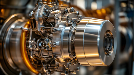 Obraz premium A close-up of a private jet engine turbine emphasizing precision engineering and sleek design.