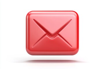 Red Email Envelope Icon Isolated On White Background - A vibrant red email envelope symbol representing communication, technology, messaging, connection, and interaction