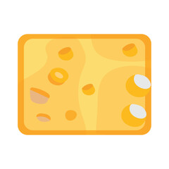A close-up view of a piece of swiss cheese with characteristic holes known as eyes