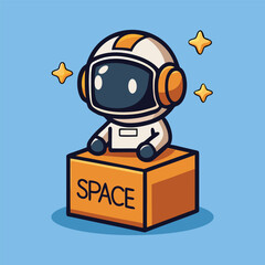 Fototapeta premium Cute Astronaut in Box Cartoon Icon Illustration