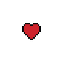 Fototapeta premium Cute pixel cartoon 8bit character feel love happy happiness heart emotion decoration in love 8 bit happy red heart video game isolated PNG vector.