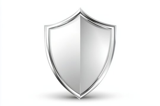 Silver Shield Icon Isolated on White Background - A sleek silver shield icon with a metallic finish on a clean white background, perfect for design and security themes