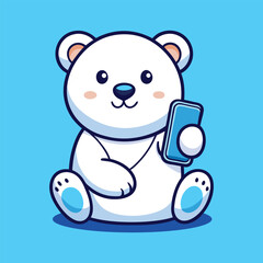 Fototapeta premium Cute Polar Bear Listening to Music Cartoon Icon Illustration