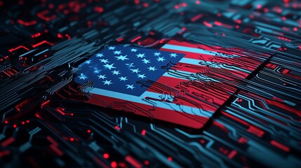 Innovative circuit design featuring us flag motif technology lab digital artwork futuristic environment close-up view
