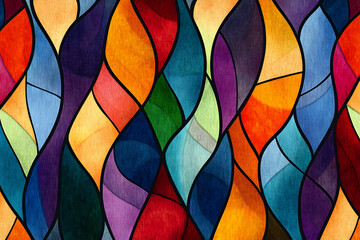 Stained Glass Seamless Pattern with Leaded Linework and Color Panels