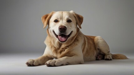 Studio Portrait of Happy Smiling Dogs with Grey Background, Generative AI