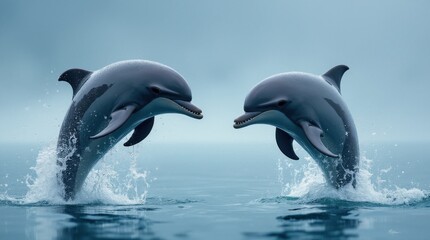 Obraz premium Dolphins Leaping Out of the Water