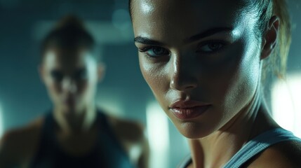 Close-up of a man and woman training together in a