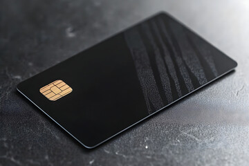 Close up shot of a sleek black credit card on a dark surface. Generative AI