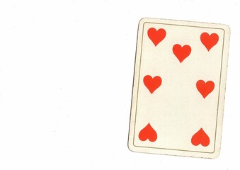 An antique playing card with space for copy or text on a white background.