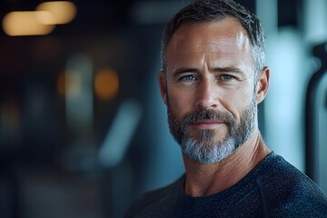Fototapeta premium Sporty man smiling after workout in modern fitness center. Generative AI.