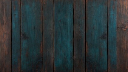 Naklejka premium Dark teal wood planks, deep rustic finish, moody minimalistic background, refined grain texture, copy space for text, bold accent color, sophisticated interior style 