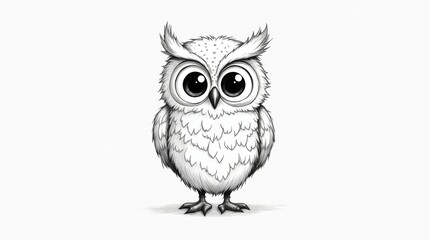 Fototapeta premium Detailed Line Sketch of an Owl with Large Eyes and Layered Feathers