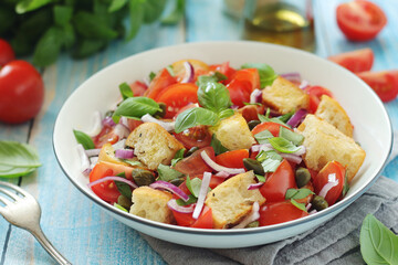 Panzanella salad, traditional dish of Italian cuisine