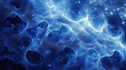 Abstract blue neon fluid texture with organic patterns and glowing highlights