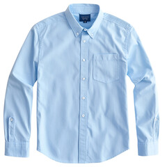 Light Blue Button Down Shirt with Chest Pocket Isolated on Transparent Background