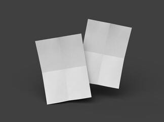 3d rendered image of a A4 bented sheet of a paper isolated on a dark grey background