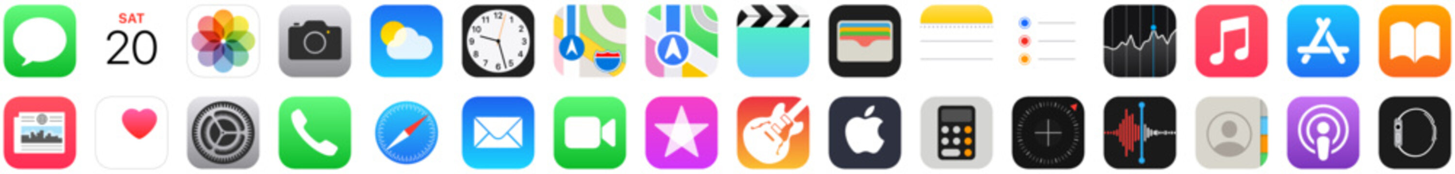 ios Apple icons set. iTunes, Apple Store, iMovie, iBooks, Apple TV, FaceTime on transparent background. apple ios icons logo png