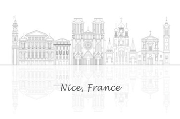 Fototapeta premium Outline Skyline panorama of City of Nice, France - vector illustration