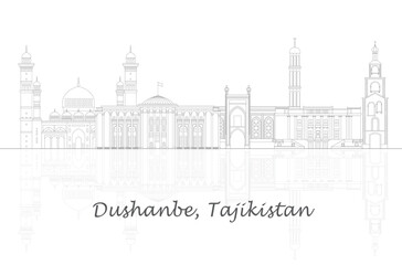 Fototapeta premium Outline Skyline panorama of city of Dushanbe, Tajikistan - vector illustration