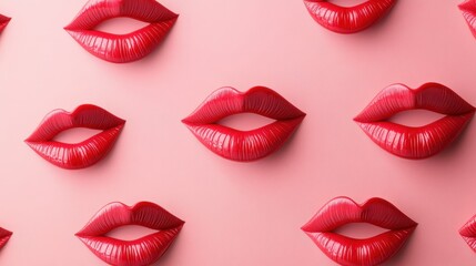Obraz premium Pattern of glossy red lips on pink background