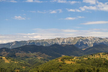 view of a mountain and forest during early spring.