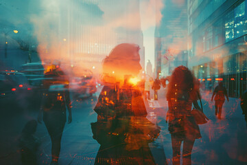 Obraz premium woman exposure and reflection in street Portrait 