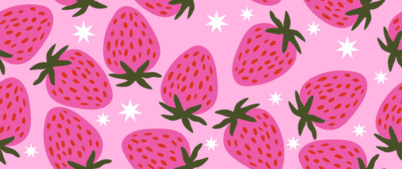 Vector seamless background. Minimalistic abstract fruit pattern. Modern strawberry print on light background. Perfect for textile design, screensavers, covers, cards, invitations and posters.