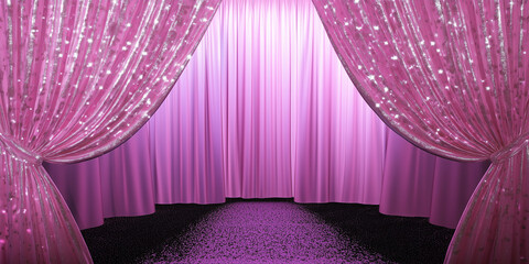 Cortinas de color rosa brillante revelan el escenario de inauguración del espectáculo