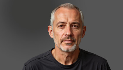 Obraz premium Middle-aged man with a serious expression against a dark background