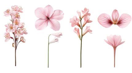 Delicate Pink Flowers in a Collection Against a White Background Generative AI