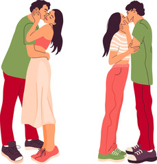 Man and woman in love vector, boyfriend and girlfriend showing emotions, happy couples set, isolated male and female.