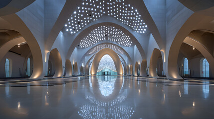 A futuristic Saudi Arabian cultural center combining traditional Arabian design with advanced technology.