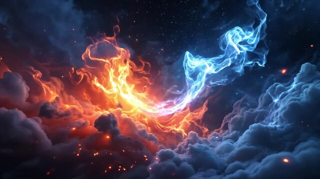 Celestial Flames with Ethereal Energy Against Dark Clouds