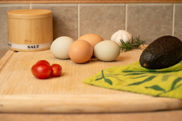 Farm fresh eggs with avocado and other ingredients