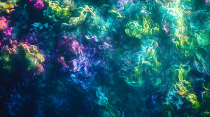 Fototapeta premium A vivid underwater landscape with multi-colored coral formations in shades of green purple and blue.