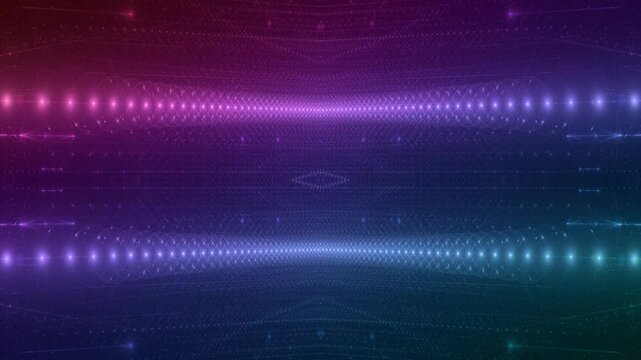 energievoll leuchtende Lichtpunkte bewegen sich langsam Richtung Zentrum, digitaler Datentransfer, Algorithmus, Internet, Datenfluss, Geschwindigkeit, Wandel, Austausch, violett, pink
