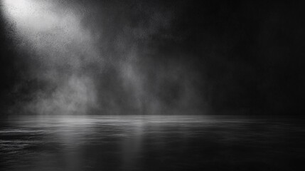Dramatic black textured background with spotlight and misty air