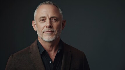 Fototapeta premium Confident Middle-Aged Man in Professional Attire Against Dark Background