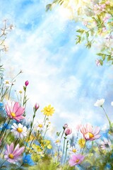 Beautiful colorful wild flowers in Spring.