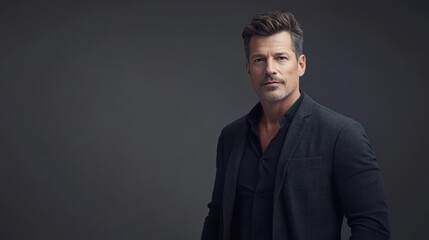 Fototapeta premium Confident Businessman in Stylish Attire Against a Dark Background