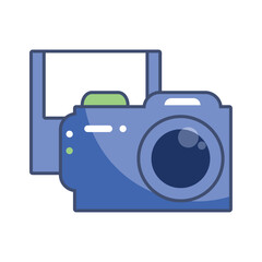 Vector Illustration of a Digital Camera with Pop-Up Flash and Display Screen Representing Modern Photography Technology