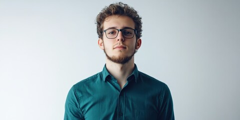 Obraz premium Confident Young Man in Casual Attire Against a Minimalist Background