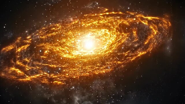 Vibrant galaxy with glowing stars and swirling gas illuminated against the dark backdrop of space