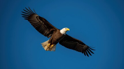 Naklejka premium Bald Eagle in Flight with Wings Spread