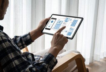 UX UI design process for modish mobile application and website . Creative prototype of wireframe...