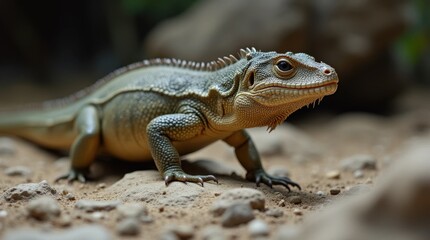 Fototapeta premium Komodo Dragon Walking on Rocky Surface