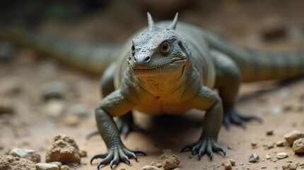 Obraz premium Komodo Dragon Walking on Rocky Surface