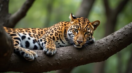 Leopard Resting on Tree Branch