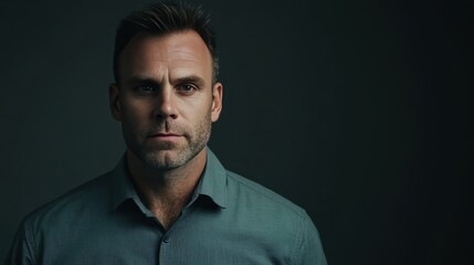 Obraz premium Confident Man in a Dark Setting: A Portrait of Strength and Determination